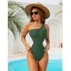 imageBlooming Jelly Womens One Shoulder Swimsuits Tummy Control One Piece Bathing Suit Slimming Sporty Color Block Cute SwimwearDark Green