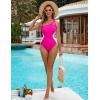imageBlooming Jelly Womens One Shoulder Swimsuits Tummy Control One Piece Bathing Suit Slimming Sporty Color Block Cute SwimwearMagenta