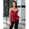 imageBlooming Jelly Womens Pajamas Set Silk Satin Pjs Set 2 Piece Sleepwear Ruffle V Neck Camisole Tops and Shorts with PocketsWine Red