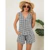 imageBlooming Jelly Womens Summer Two Piece Sets Vacation Outfits Matching Short Sets Linen Gingham Vest and ShortsBlack Plaid