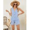 imageBlooming Jelly Womens Summer Two Piece Sets Vacation Outfits Matching Short Sets Linen Gingham Vest and ShortsBlue Plaid