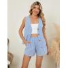 imageBlooming Jelly Womens Summer Two Piece Sets Vacation Outfits Matching Short Sets Linen Gingham Vest and ShortsBlue Plaid