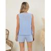 imageBlooming Jelly Womens Summer Two Piece Sets Vacation Outfits Matching Short Sets Linen Gingham Vest and ShortsBlue Plaid