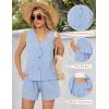 imageBlooming Jelly Womens Summer Two Piece Sets Vacation Outfits Matching Short Sets Linen Gingham Vest and ShortsBlue Plaid