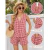 imageBlooming Jelly Womens Summer Two Piece Sets Vacation Outfits Matching Short Sets Linen Gingham Vest and ShortsRed Plaid