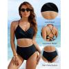 imageBlooming Jelly Womens Twist High Waisted Bikini Sets Plaid Retro Modest Swimsuits Adjustable 2 Piece Bathing SuitsBlack