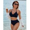 imageBlooming Jelly Womens Twist High Waisted Bikini Sets Plaid Retro Modest Swimsuits Adjustable 2 Piece Bathing SuitsBlack