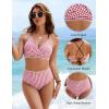 imageBlooming Jelly Womens Twist High Waisted Bikini Sets Plaid Retro Modest Swimsuits Adjustable 2 Piece Bathing SuitsRed Plaid
