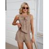 imageBlooming Jelly Womens Two Piece Sets Pleated Vacation Outfits Resort Wear Beach Linen Set Cruise Summer Matching Set 2025Khaki