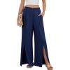imageBlooming Jelly Women Palazzo Pants Wide Leg Center Split Casual Pants Flowy Elastic High Waisted Trousers Vacation OutfitsNavy Blue