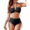 imageBlooming Jelly Womens High Waisted Bikini Sets Sexy Bandeau Tummy Control Swimsuits Halter Two Piece Ruched Bathing SuitBlack