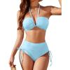 imageBlooming Jelly Womens High Waisted Bikini Sets Sexy Bandeau Tummy Control Swimsuits Halter Two Piece Ruched Bathing SuitSky Blue