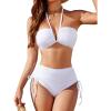 imageBlooming Jelly Womens High Waisted Bikini Sets Sexy Bandeau Tummy Control Swimsuits Halter Two Piece Ruched Bathing SuitWhite