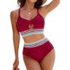 imageBlooming Jelly Womens High Waisted Bikini Sets Tummy Control Bathing Suit Color Block Swimsuits Twist Two Piece Swim SuitsRed