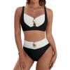 imageBlooming Jelly Womens High Waisted Bikini Sets Tummy Control Swimsuits Color Block Two Piece Bathing Suit Retro SwimwearColor Blockblack
