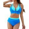 imageBlooming Jelly Womens High Waisted Bikini Sets Tummy Control Swimsuits Two Piece Color Block Keyhole Bathing SuitBlue and Sky Blue