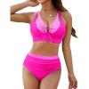 imageBlooming Jelly Womens High Waisted Bikini Sets Tummy Control Swimsuits Two Piece Color Block Keyhole Bathing SuitHot Pink and Pink