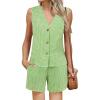 imageBlooming Jelly Womens Summer Two Piece Sets Vacation Outfits Matching Short Sets Linen Gingham Vest and ShortsGreen Plaid