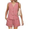 imageBlooming Jelly Womens Summer Two Piece Sets Vacation Outfits Matching Short Sets Linen Gingham Vest and ShortsRed Plaid