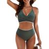 imageBlooming Jelly Womens Twist High Waisted Bikini Sets Plaid Retro Modest Swimsuits Adjustable 2 Piece Bathing SuitsArmy Green
