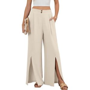 imageBlooming Jelly Women Palazzo Pants Wide Leg Center Split Casual Pants Flowy Elastic High Waisted Trousers Vacation OutfitsBeige