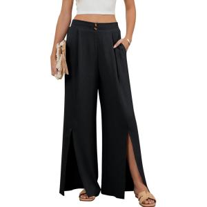 imageBlooming Jelly Women Palazzo Pants Wide Leg Center Split Casual Pants Flowy Elastic High Waisted Trousers Vacation OutfitsBlack