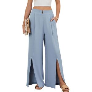 imageBlooming Jelly Women Palazzo Pants Wide Leg Center Split Casual Pants Flowy Elastic High Waisted Trousers Vacation OutfitsHaze Blue
