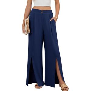 imageBlooming Jelly Women Palazzo Pants Wide Leg Center Split Casual Pants Flowy Elastic High Waisted Trousers Vacation OutfitsNavy Blue