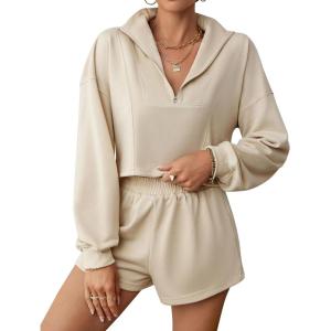 imageBlooming Jelly Womens 2 Piece Sweatsuits Vacation Brunch Loungewear Set Outfits Active Workout Matching SetsBeige
