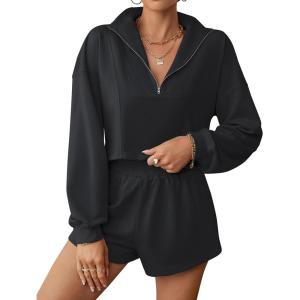 imageBlooming Jelly Womens 2 Piece Sweatsuits Vacation Brunch Loungewear Set Outfits Active Workout Matching SetsBlack