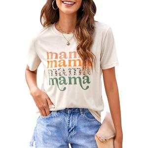 imageBlooming Jelly Womens Mama Shirt Fashion Graphic Tee Shirts Loose Fit Summer Tops Short Sleeve BlousesAbeige