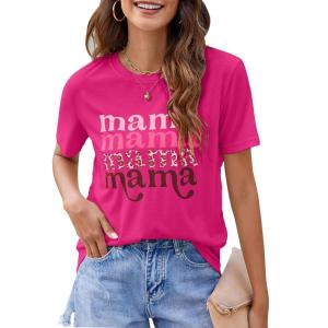 imageBlooming Jelly Womens Mama Shirt Fashion Graphic Tee Shirts Loose Fit Summer Tops Short Sleeve BlousesHot Pink