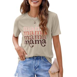 imageBlooming Jelly Womens Mama Shirt Fashion Graphic Tee Shirts Loose Fit Summer Tops Short Sleeve BlousesKhaki
