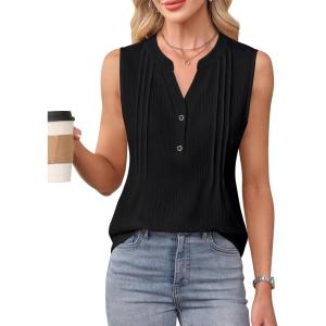 imageBlooming Jelly Womens Tank Tops Dressy Work Sleeveless Shirt Pleated V Neck Summer Blouse Business Casual OutfitsBlack