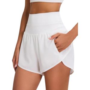 imageBlooming Jelly Womens Workout Shorts Athletic Running Shorts High Waisted Gym Exercise Shorts with PocketWhite