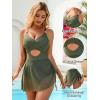 imageBlooming Jelly Women One Piece Swim Dress Cross Tummy Control Swimsuits Cutout Mesh Sheer Sarong Wraps Bathing SuitArmy Green