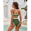 imageBlooming Jelly Womens Halter High Waisted Bikini Sets Color Block Sporty Swimsuit Two Piece High Cut Bathing Suit 2025Army Green