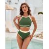 imageBlooming Jelly Womens Halter High Waisted Bikini Sets Color Block Sporty Swimsuit Two Piece High Cut Bathing Suit 2025Army Green