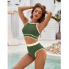 imageBlooming Jelly Womens Halter High Waisted Bikini Sets Color Block Sporty Swimsuit Two Piece High Cut Bathing Suit 2025Army Green