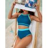 imageBlooming Jelly Womens Halter High Waisted Bikini Sets Color Block Sporty Swimsuit Two Piece High Cut Bathing Suit 2025Blue Green