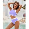 imageBlooming Jelly Womens Halter High Waisted Bikini Sets Color Block Sporty Swimsuit Two Piece High Cut Bathing Suit 2025Lavender