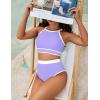 imageBlooming Jelly Womens Halter High Waisted Bikini Sets Color Block Sporty Swimsuit Two Piece High Cut Bathing Suit 2025Lavender