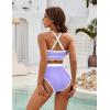 imageBlooming Jelly Womens Halter High Waisted Bikini Sets Color Block Sporty Swimsuit Two Piece High Cut Bathing Suit 2025Lavender