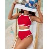 imageBlooming Jelly Womens Halter High Waisted Bikini Sets Color Block Sporty Swimsuit Two Piece High Cut Bathing Suit 2025Red