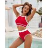 imageBlooming Jelly Womens Halter High Waisted Bikini Sets Color Block Sporty Swimsuit Two Piece High Cut Bathing Suit 2025Red