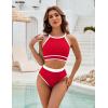 imageBlooming Jelly Womens Halter High Waisted Bikini Sets Color Block Sporty Swimsuit Two Piece High Cut Bathing Suit 2025Red