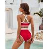 imageBlooming Jelly Womens Halter High Waisted Bikini Sets Color Block Sporty Swimsuit Two Piece High Cut Bathing Suit 2025Red