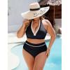 imageBlooming Jelly Womens High Waisted Bikini Sets Colorblock Tummy Control Swimsuits V Neck Halter Bathing SuitBlack
