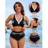 imageBlooming Jelly Womens High Waisted Bikini Sets Colorblock Tummy Control Swimsuits V Neck Halter Bathing SuitBlack