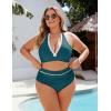 imageBlooming Jelly Womens High Waisted Bikini Sets Colorblock Tummy Control Swimsuits V Neck Halter Bathing SuitBlue Green